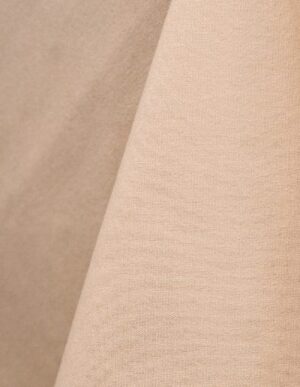 Beige cotton tablecloth and dinner napkin.