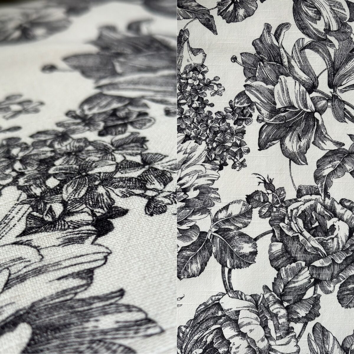 Black and ivory French toile print runner.