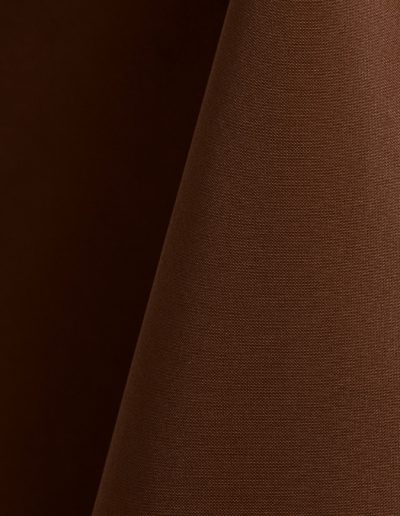 Brown polyester tablecloth, runner, sash, and dinner napkin.