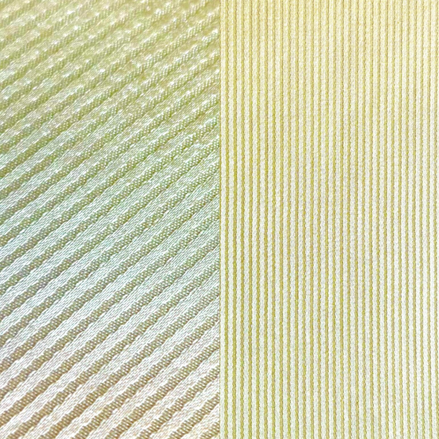 Cream striped tablecloth, dinner napkin, and cocktail napkin.