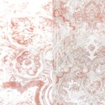 Watercolor-style coral damask print tablecloth.