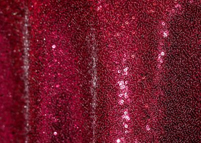 Glitzy dark red sequin tablecloth and runner.