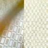 Neutral colored geometric print tablecloth.