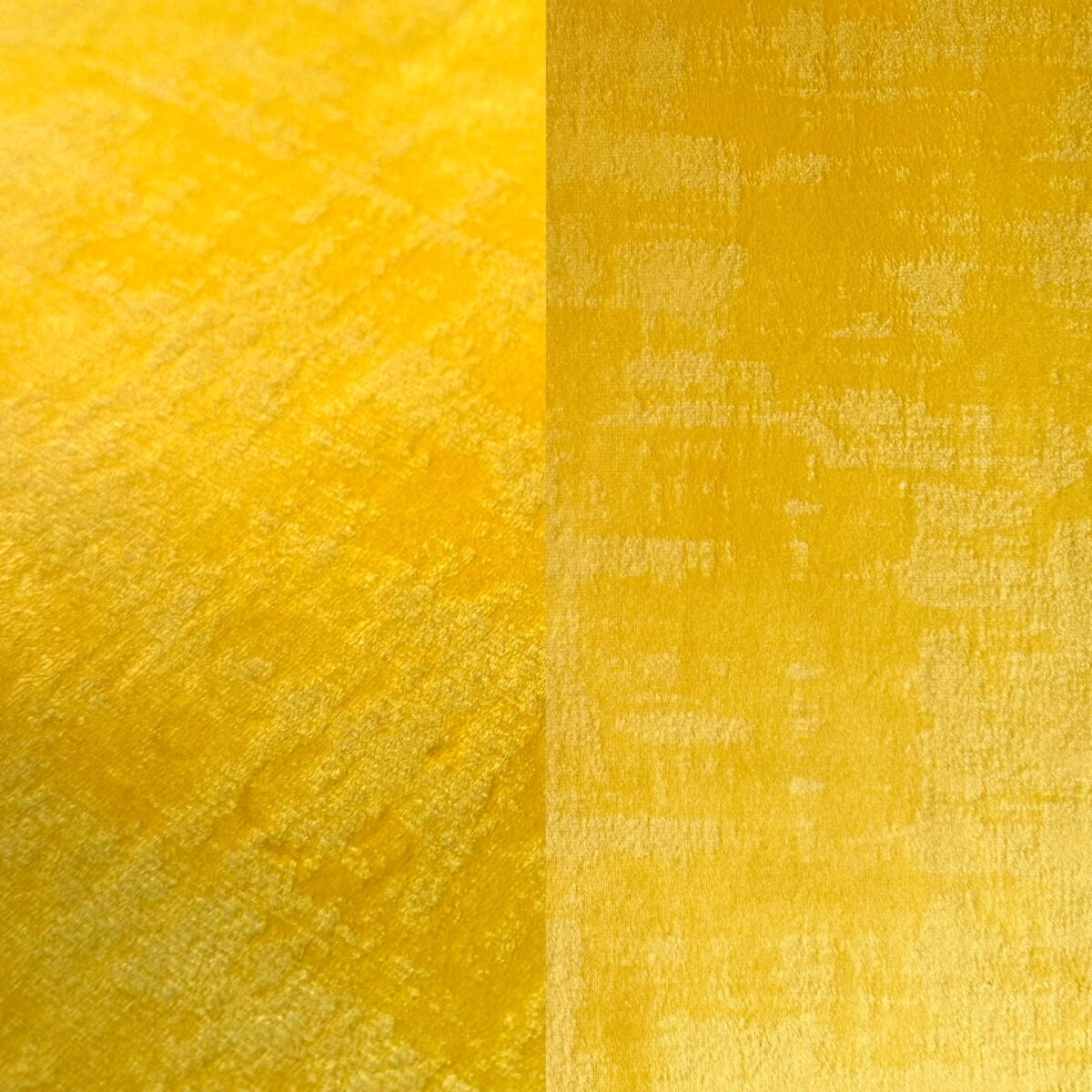 Distressed golden yellow velvet tablecloth and runner.