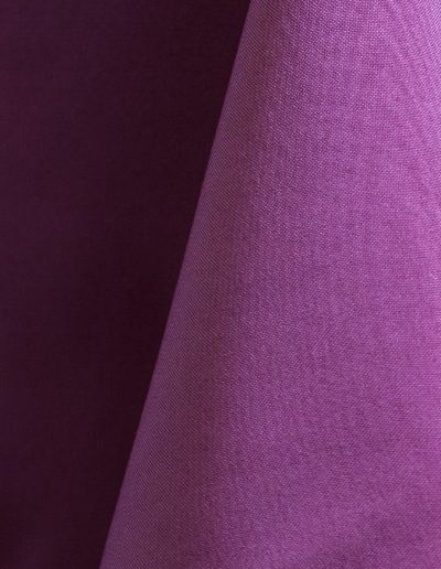 Plum purple polyester tablecloth, runner, sash, and dinner napkin.