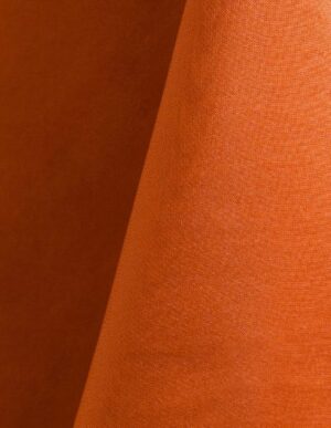 Bright orange polyester tablecloth, runner, sash, and dinner napkin.