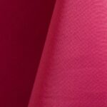 Raspberry polyester tablecloth, runner, sash, and dinner napkin.