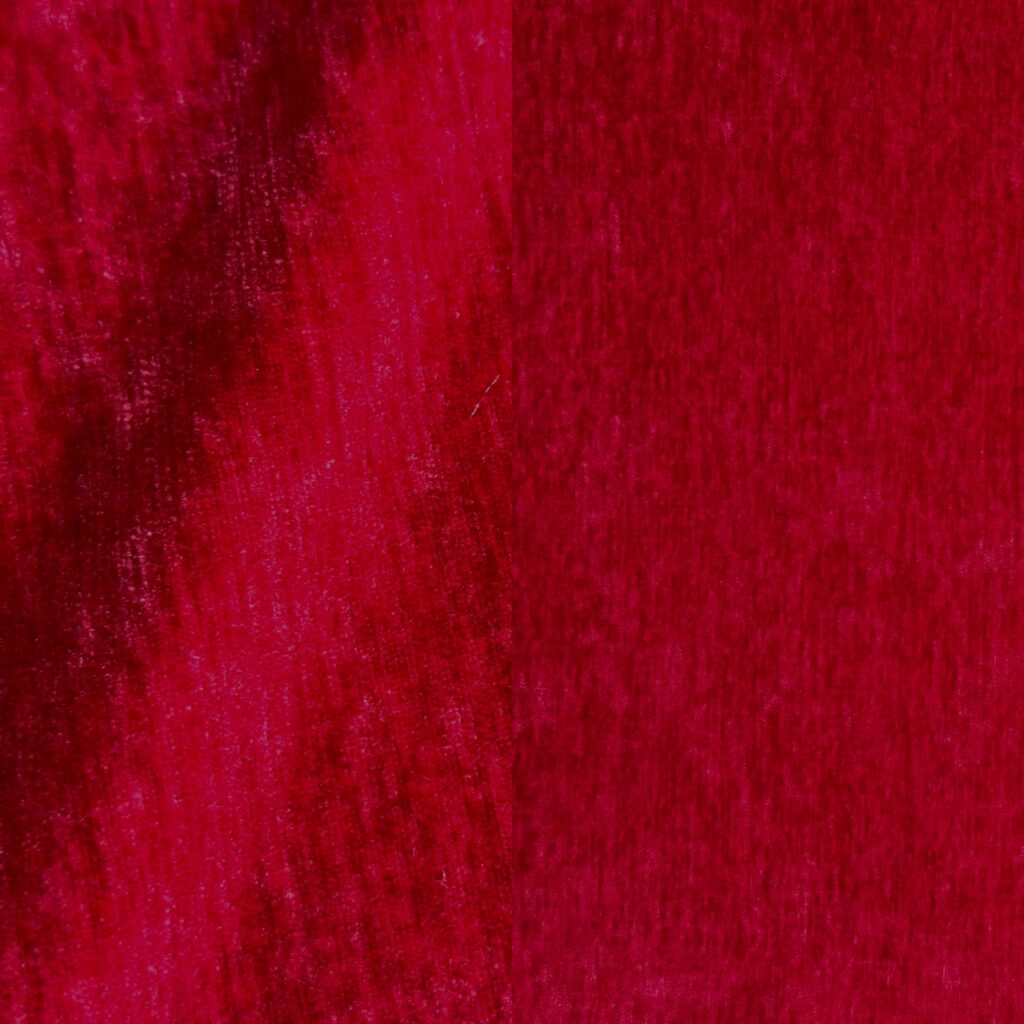 Rich red velvet tablecloth and dinner napkin.