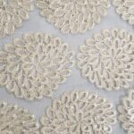 Sheer ivory floral print sequin tablecloth and runner.